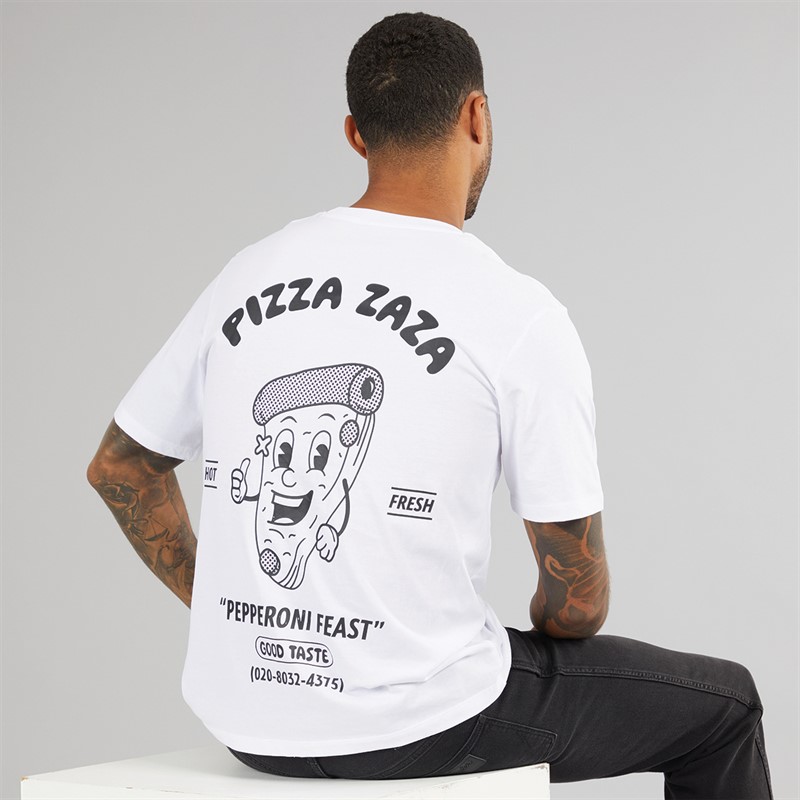 JACK & JONES Mens Relaxed Fit Back Print Two Pack T-Shirts Black/White