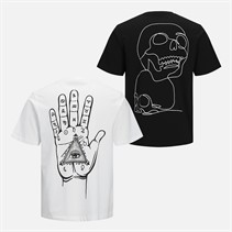 JACK & JONES Mens Relaxed Fit Back Print Two Pack T-Shirts Black/White