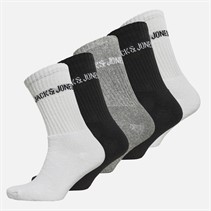 JACK & JONES Mens Regen Five Pack Crew Socks Light Grey Melange/White/White/Black/Black