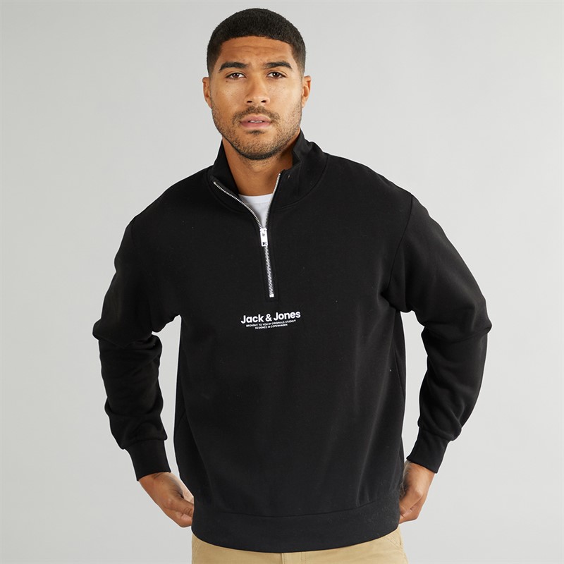 JACK & JONES Herren Vesterbro 1 / 4 Zip Sweatshirt Schwarz / Weiss