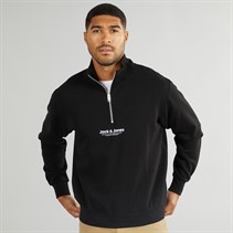 JACK & JONES Mens Vesterbro 1/4 Zip Sweatshirt Black/White