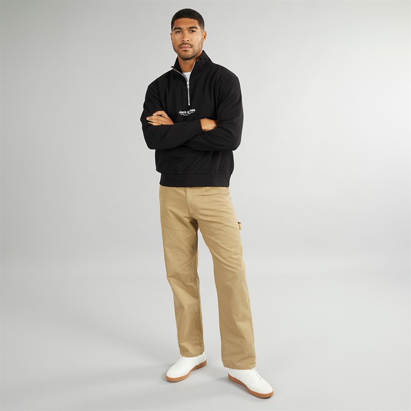 JACK & JONES Herren Vesterbro 1 / 4 Zip Sweatshirt Schwarz / Weiss