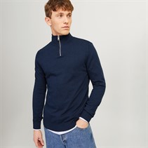 JACK & JONES Mens Emil Knit 1/2 Zip Jumper Navy