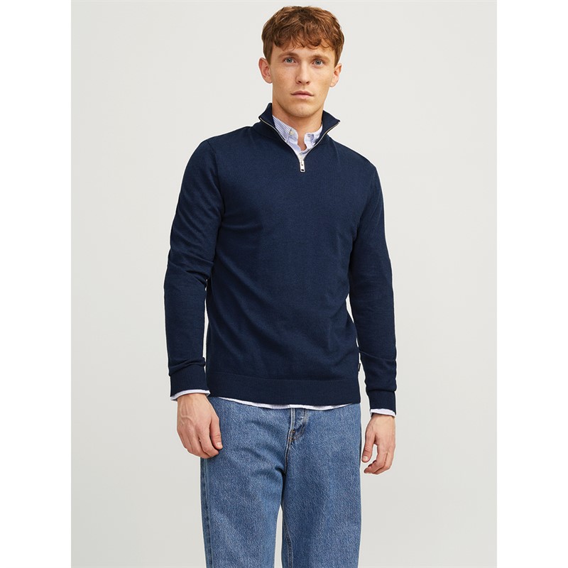 JACK & JONES Herre Emil Strik 1/2 Zip Jumper Navy