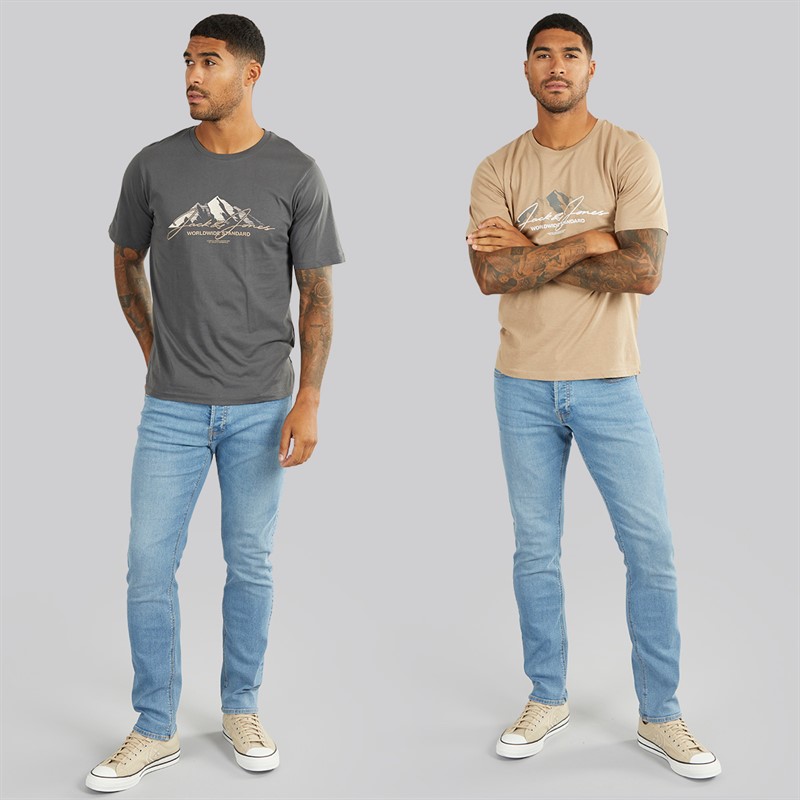 JACK & JONES Herren Cover Mountain Zweierpack T-Shirts Asphalt / Silver Mink
