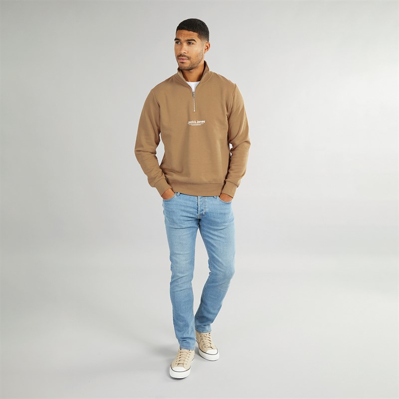 JACK & JONES Herren Vesterbro 1 / 4 Zip Sweatshirt Silber Nerz / Weiß