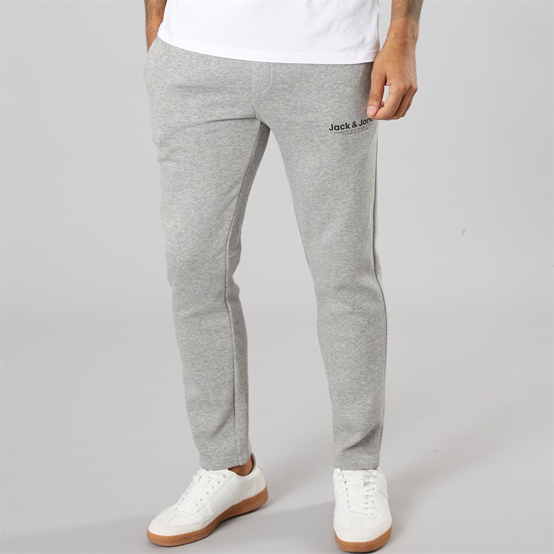 JACK & JONES Herren Vesterbro Jogginghose mit offenem Saum Hellgrau meliert/Schwarz Lgm/Schwarz