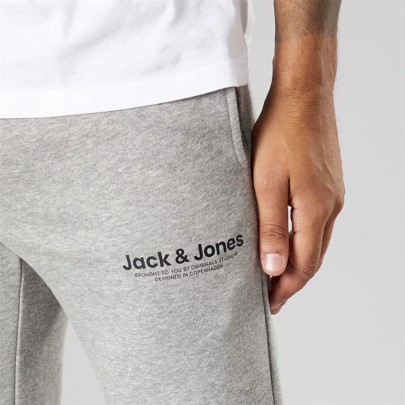 JACK & JONES Herren Vesterbro Jogginghose mit offenem Saum Hellgrau meliert/Schwarz Lgm/Schwarz