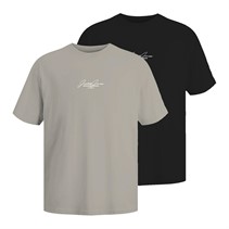 JACK & JONES Herre Cover Script To Pak Løse T-shirts Sort/Moonbeam