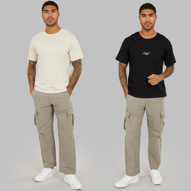 JACK & JONES Herren Cover Script 2er-Pack Locker Geschnittene T-Shirts Schwarz / Moonbeam