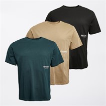 JACK & JONES Mens Vesterbro Side Three Pack Relaxed Fit T-Shirts Black/Silver Mink/Magical Forest