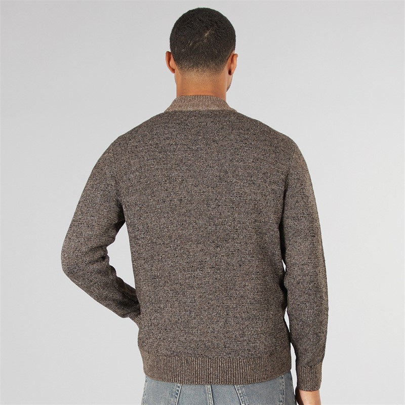 JACK & JONES Mens Space Knit Mock Neck Jumper Seal Brown/Black Neps