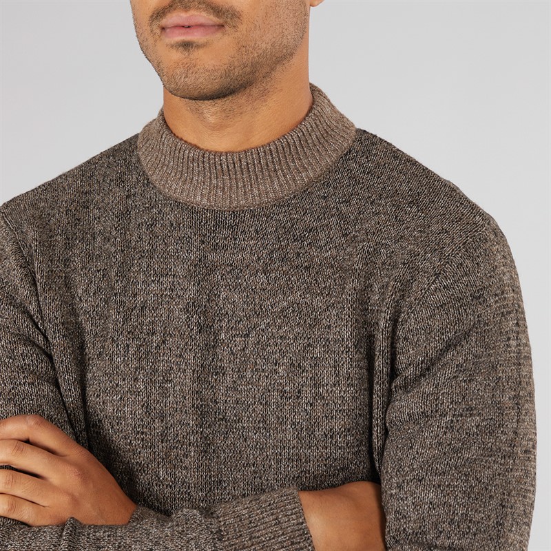 JACK & JONES Mens Space Knit Mock Neck Jumper Seal Brown/Black Neps