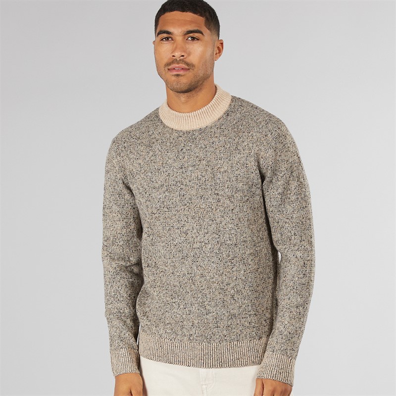 JACK & JONES Mens Space Knit Mock Neck Jumper Peyote W/Black Neps - Size XXL