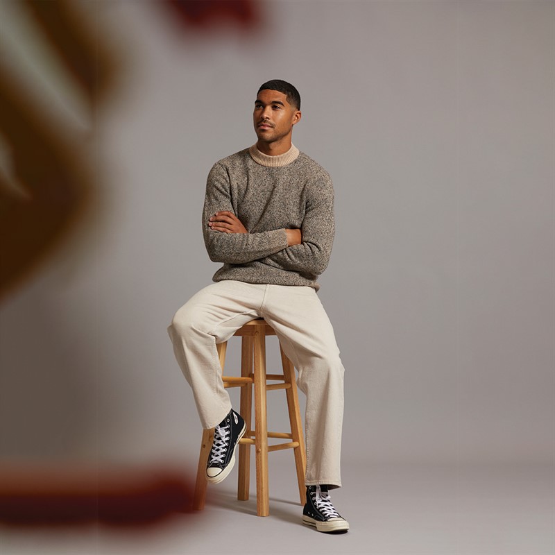 JACK & JONES Mens Space Knit Mock Neck Jumper Peyote W/Black Neps