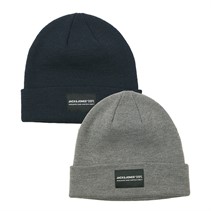 JACK & JONES Mens Jacray Two Pack Beanie Navy Blazer/Grey Melange