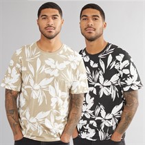 JACK & JONES Herren Jeff AOP Zweierpack Blumen T-Shirts Schwarz/Crockery