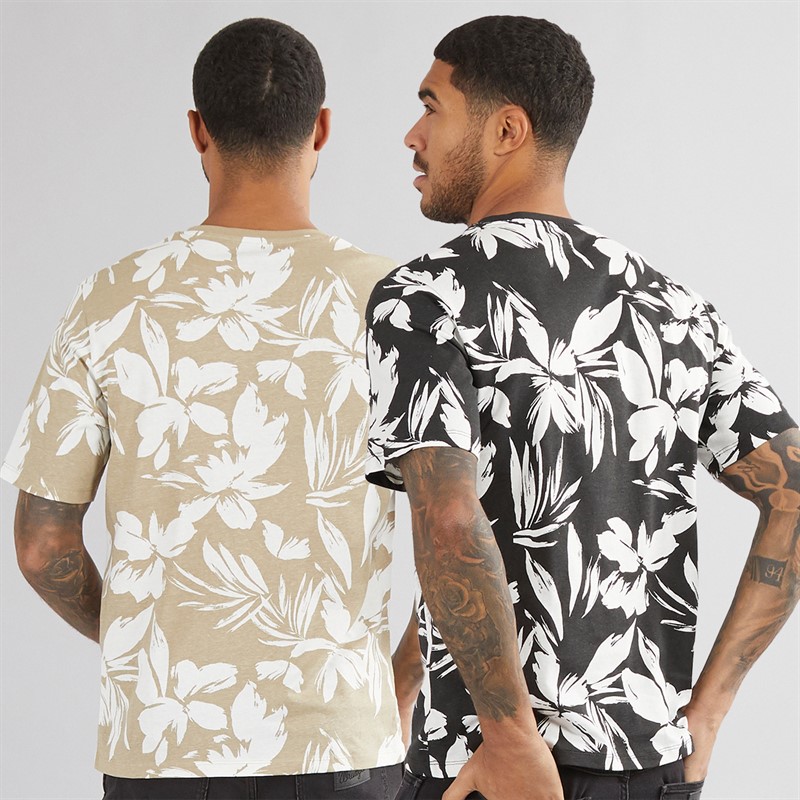 JACK & JONES Herre Jeff AOP To-pak Blomster T-shirts Sort/Crockery