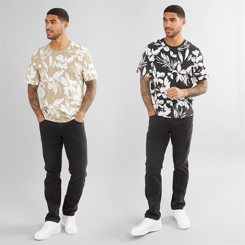 JACK & JONES Herre Jeff AOP To-pak Blomster T-shirts Sort/Crockery