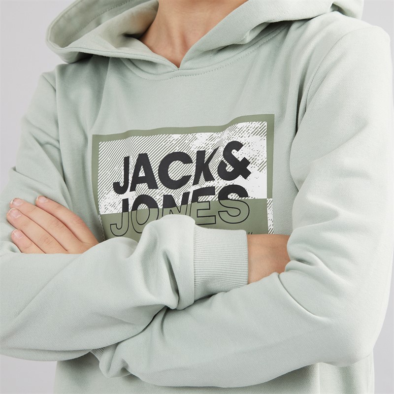 JACK & JONES Boys Logan Print Hoodie Aqua Gray