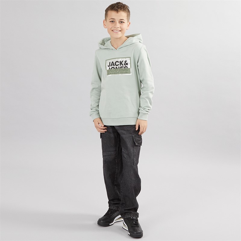 JACK & JONES Boys Logan Print Hoodie Aqua Gray