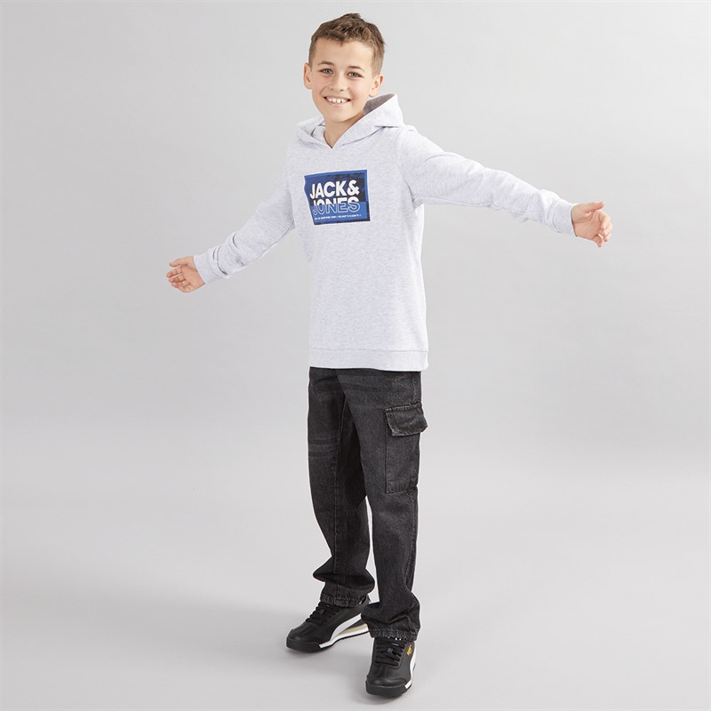 JACK & JONES Boys Logan Print Hoodie White Melange