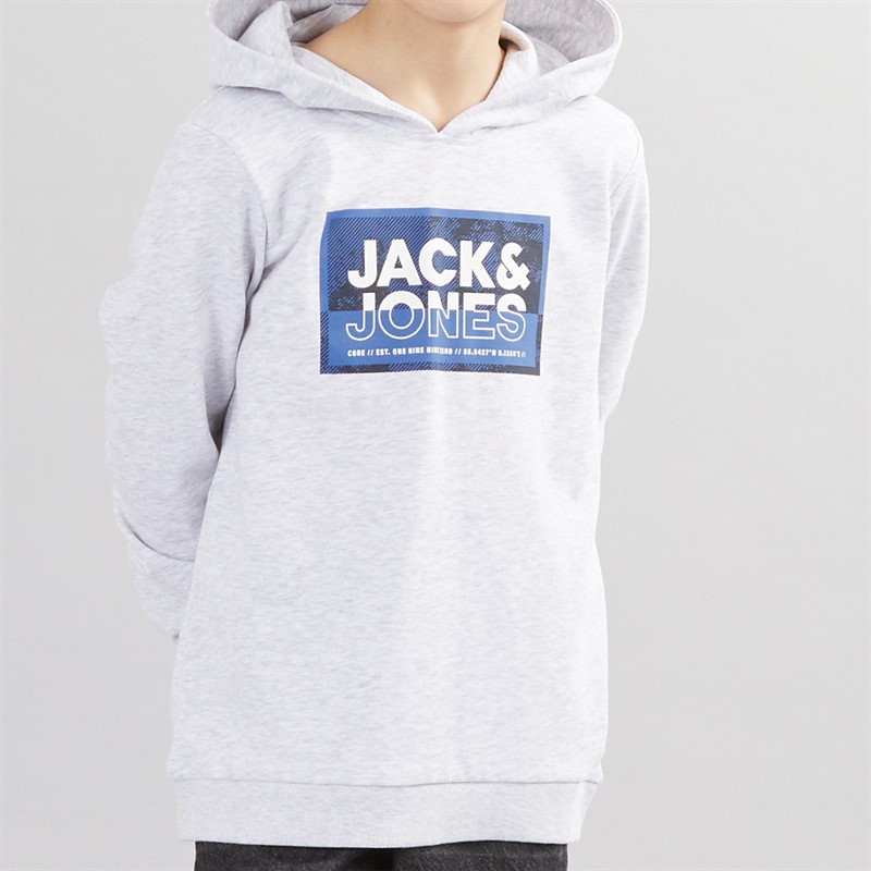 JACK & JONES Boys Logan Print Hoodie White Melange