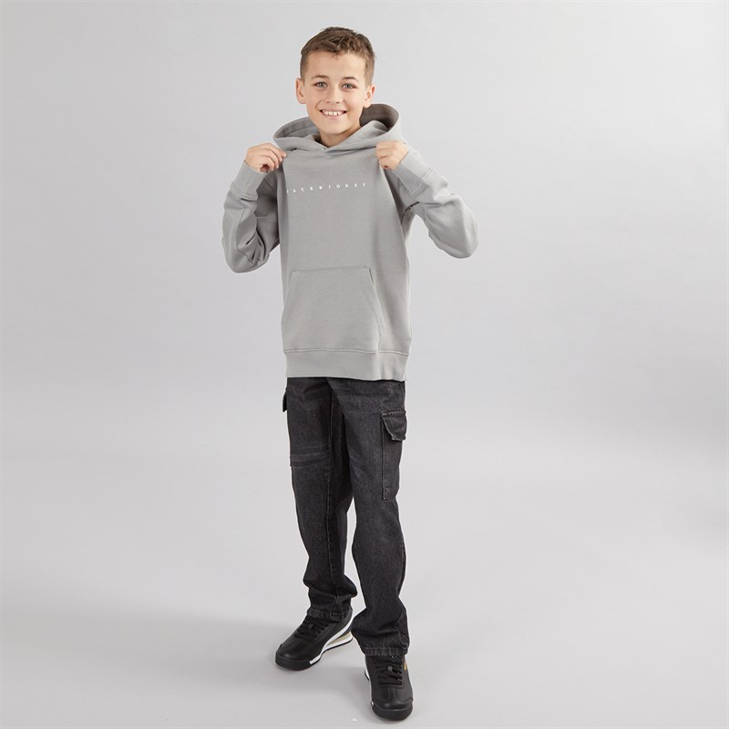 JACK & JONES Boys Star Hoodie Ultimate Grey/White
