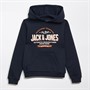 JACK & JONES Boys Logo Hoodie Navy Blazer/White/Marmelade