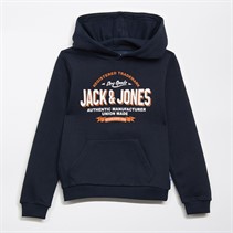 JACK & JONES Boys Logo Hoodie Navy Blazer/White/Marmelade