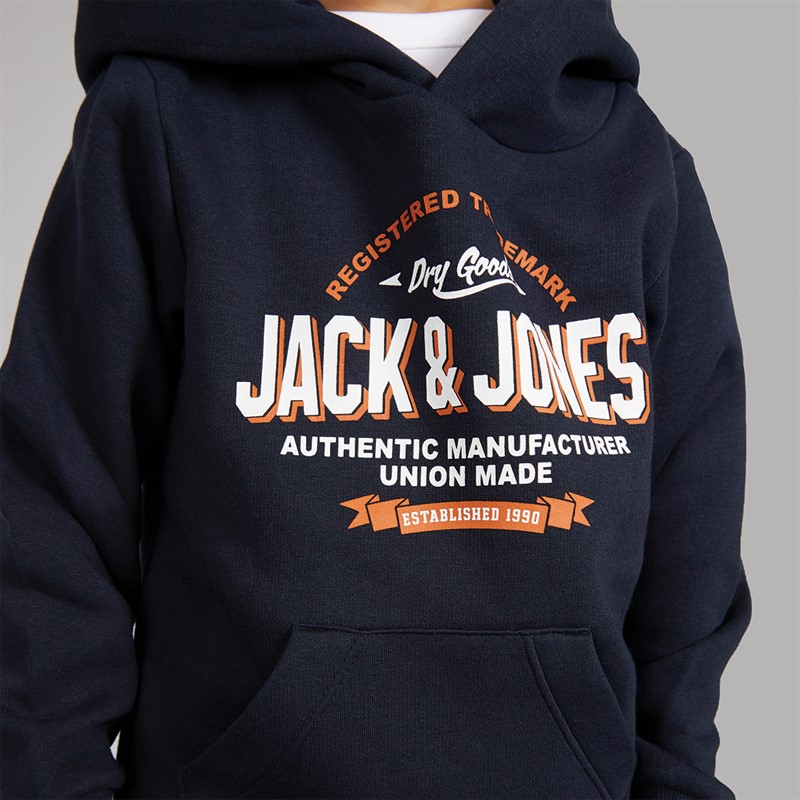 JACK & JONES Boys Logo Hoodie Navy Blazer/White/Marmelade