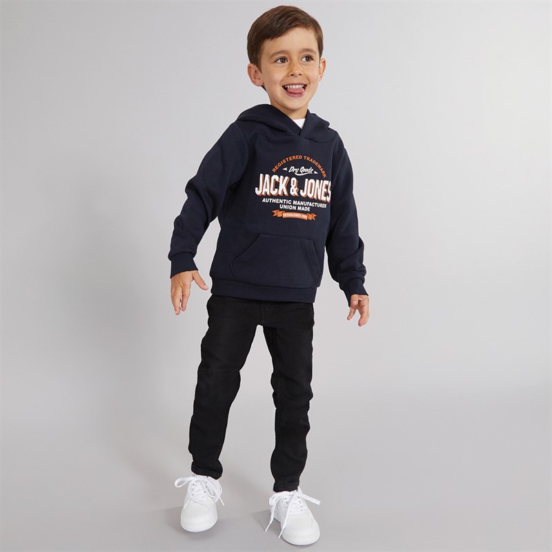 JACK & JONES Boys Logo Hoodie Navy Blazer/White/Marmelade