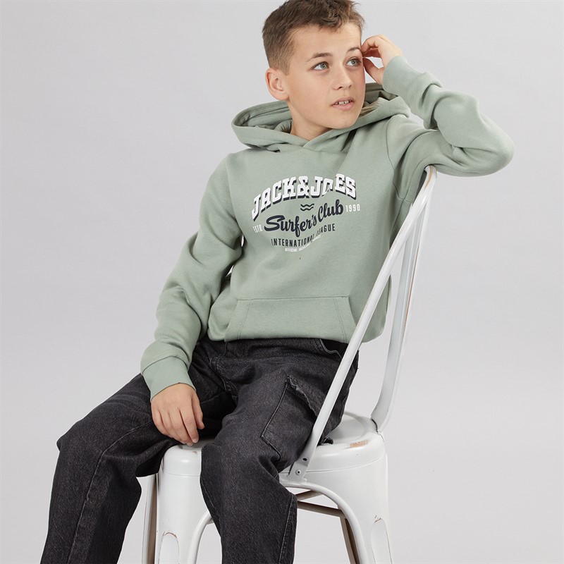 JACK & JONES Boys Logo Hoodie Iceberg Green