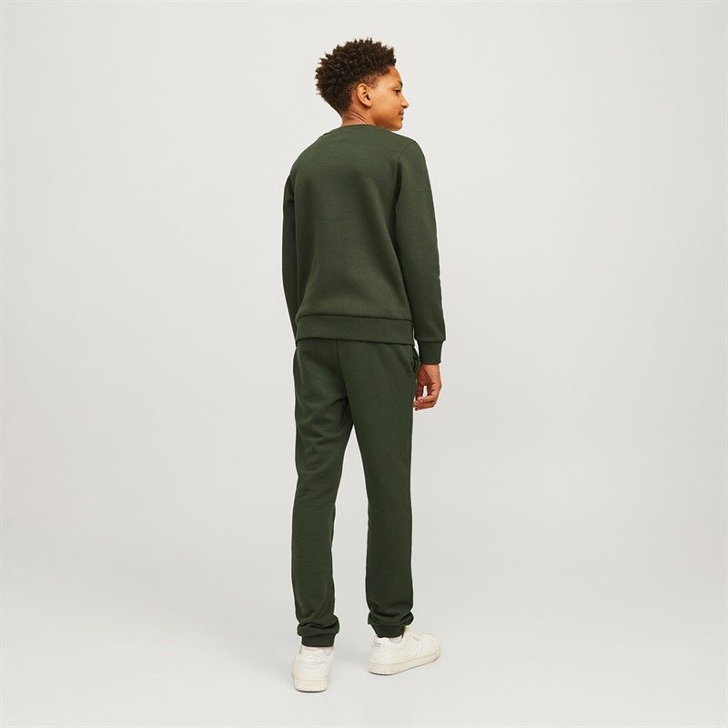 JACK & JONES Boys Logo Sweatshirt And Joggers Tracksuit Kombu Greenprint/White/Marmelade