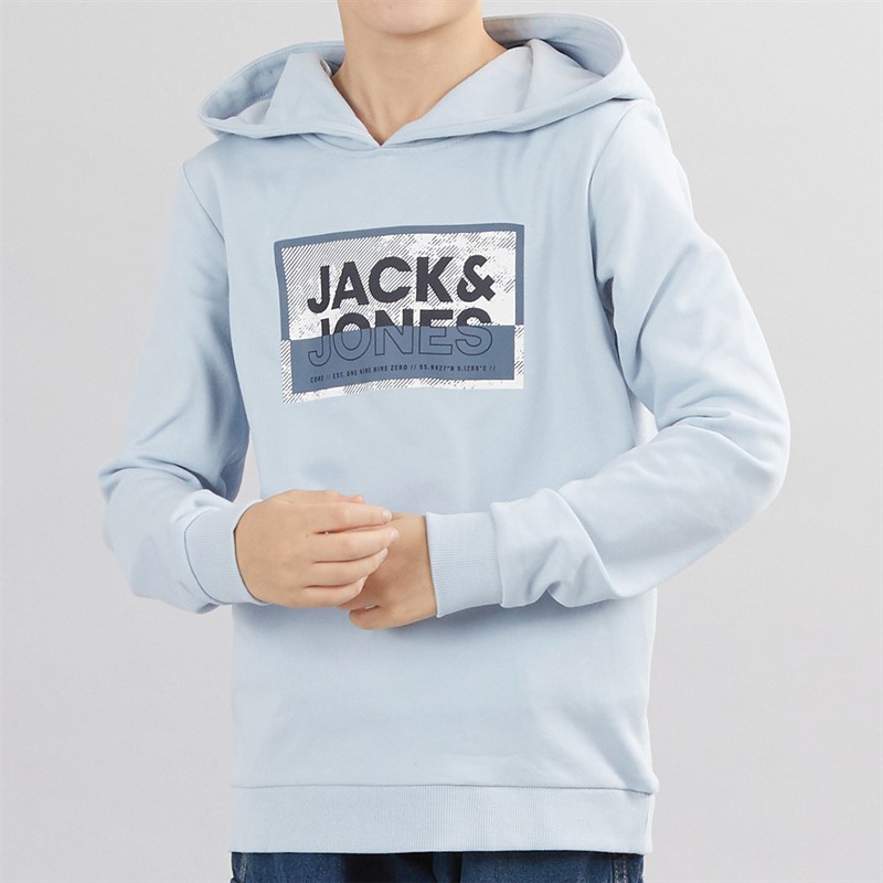 JACK & JONES Boys Logan Print Hoodie Subdued Blue