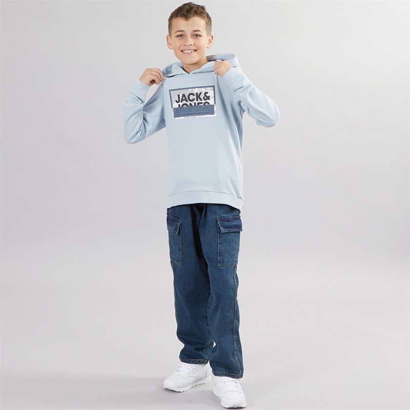 JACK & JONES Boys Logan Print Hoodie Subdued Blue
