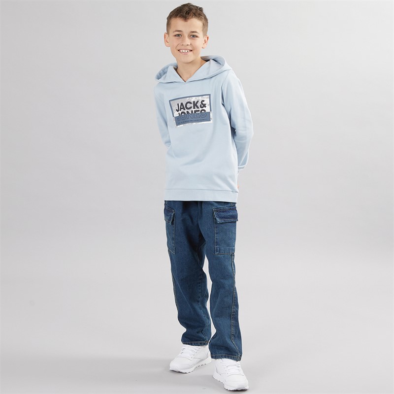 JACK & JONES Boys Logan Print Hoodie Subdued Blue