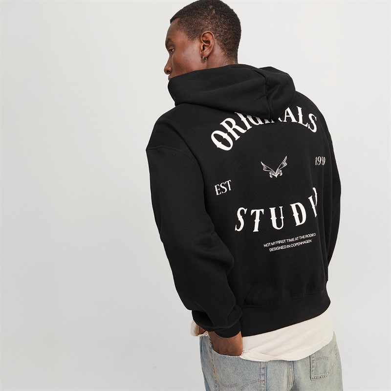 JACK & JONES Mens Austin Font Hoodie Black