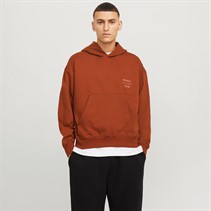 JACK & JONES Mens Austin Font Hoodie Brandy Brown
