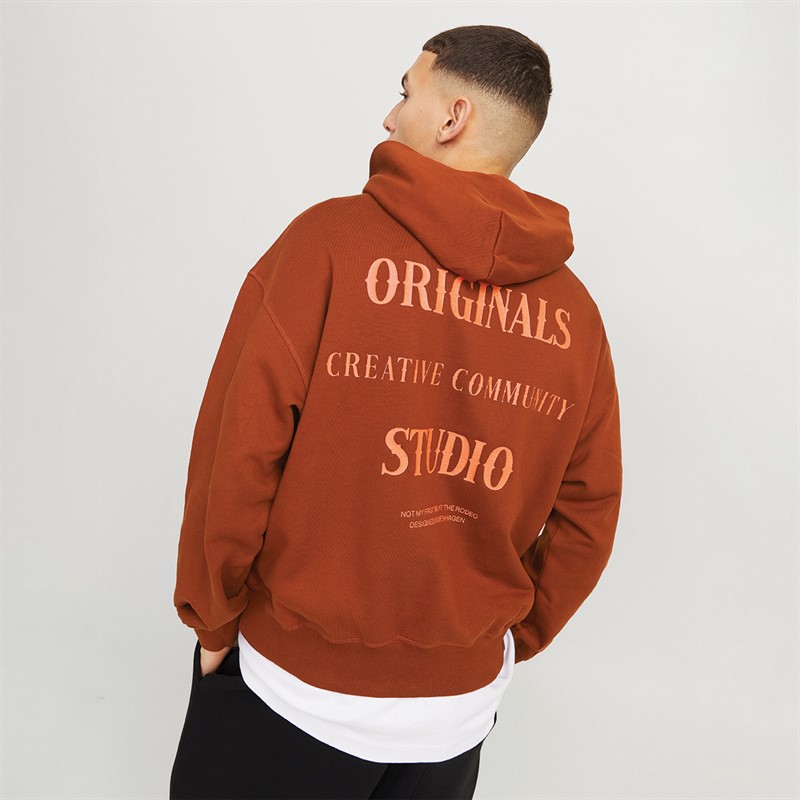 JACK & JONES Mens Austin Font Hoodie Brandy Brown