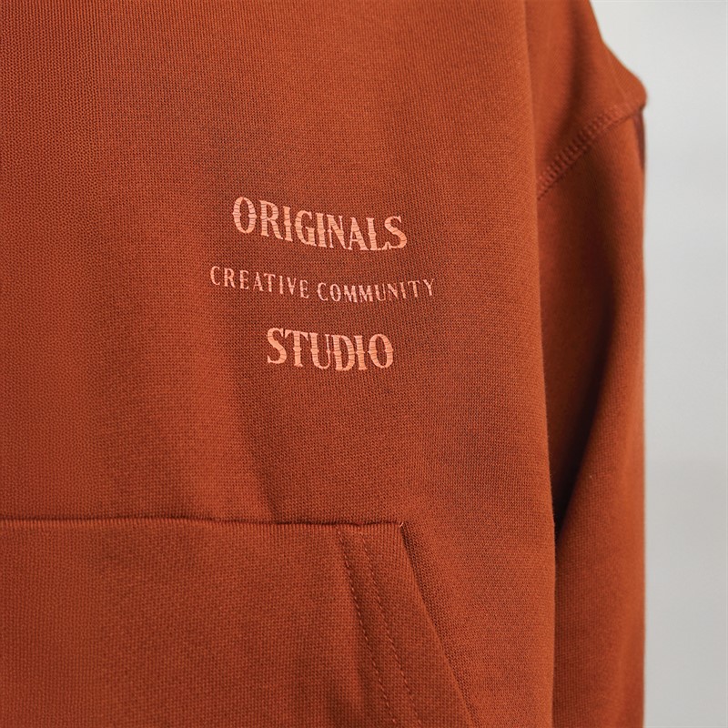 JACK & JONES Mens Austin Font Hoodie Brandy Brown