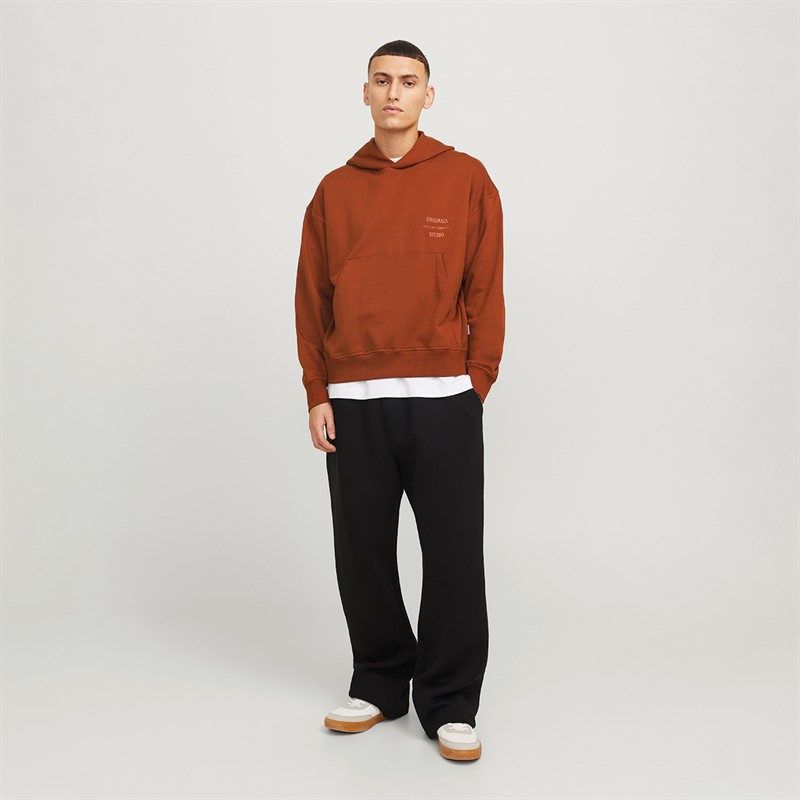 JACK & JONES Mens Austin Font Hoodie Brandy Brown