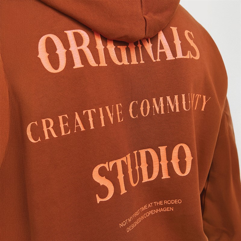 JACK & JONES Mens Austin Font Hoodie Brandy Brown