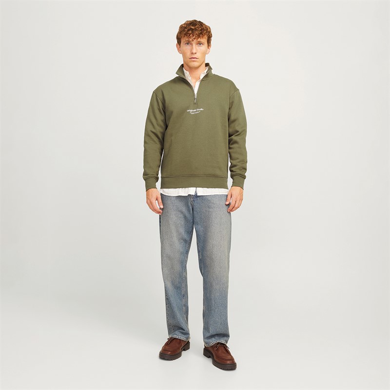 JACK & JONES Mens Vesterbro 1/4 Sweatshirt Kalamata