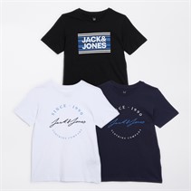 JACK & JONES Boys Three Pack T-Shirts White/Black/Navy/Cobalt