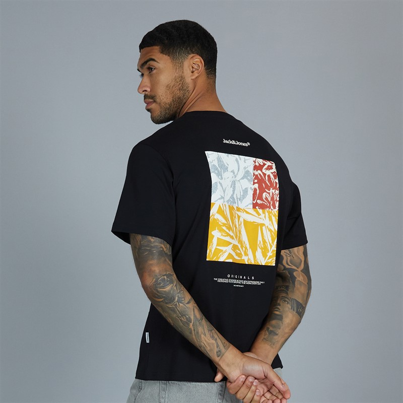 JACK & JONES Mens Split Back Crew Neck T-Shirt Black