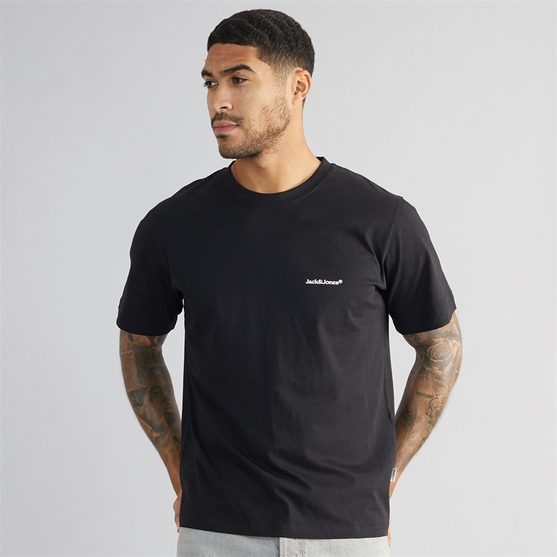 JACK & JONES Mens Split Back Crew Neck T-Shirt Black