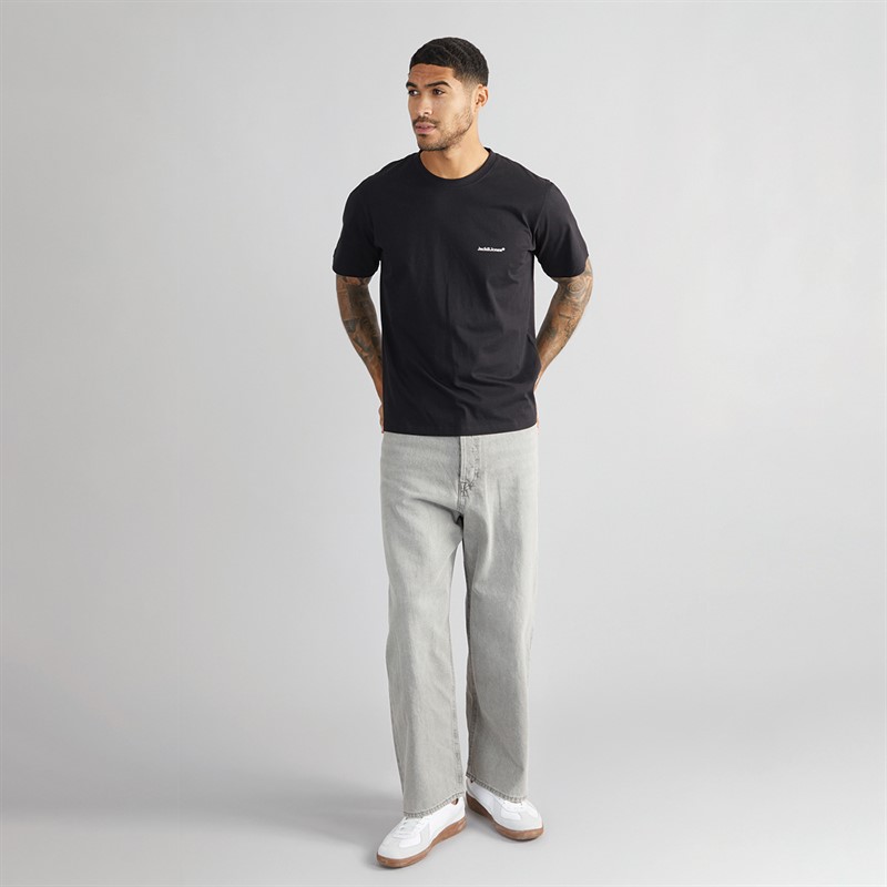 JACK & JONES Mens Split Back Crew Neck T-Shirt Black