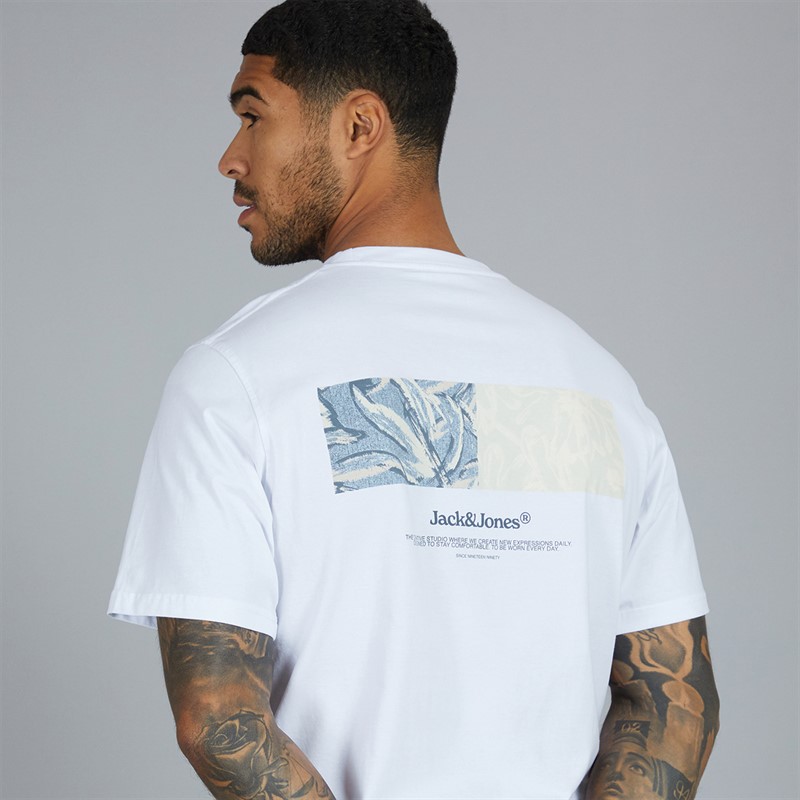 JACK & JONES Mens Split Back Crew Neck T-Shirt Bright White