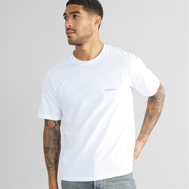 JACK & JONES Mens Split Back Crew Neck T-Shirt Bright White